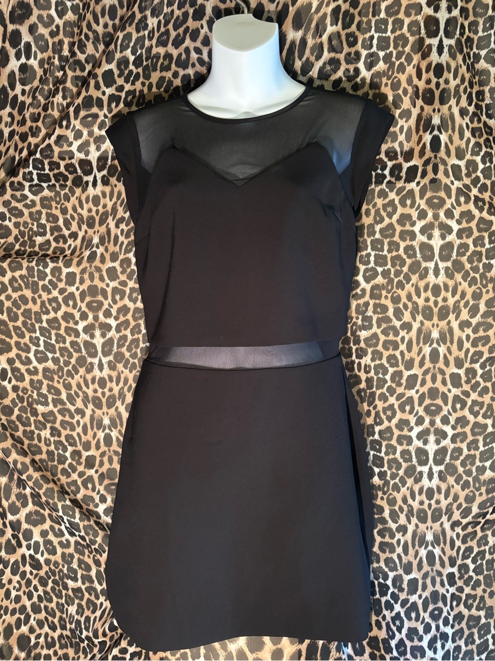 Black Mesh Yoke Cap-Sleeve Dress
